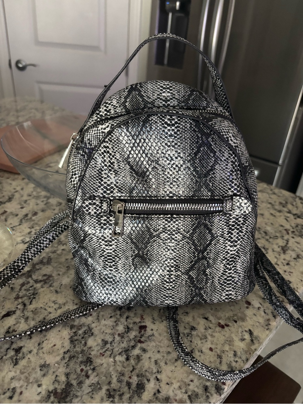Mini Snake-Print Backpack - Silver/Black